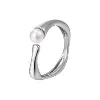 1 Piece Simple Style Solid Color Titanium Steel Plating Inlay Pearl Rings main image 4
