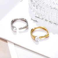 1 Piece Simple Style Solid Color Titanium Steel Plating Inlay Pearl Rings main image 3