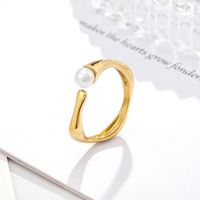 1 Piece Simple Style Solid Color Titanium Steel Plating Inlay Pearl Rings main image 2