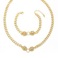 1 Piece Hip-hop Leopard Head Copper Plating Zircon 18k Gold Plated Unisex Bracelets Necklace main image 1