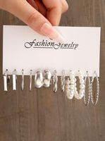 New Metal Twist C-shaped Pearl Earrings 6 Pairs Set sku image 1