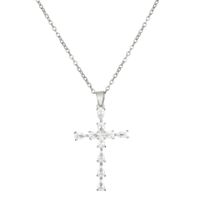 1 Piece Vintage Style Cross Stainless Steel Inlay Diamond Pendant Necklace main image 2