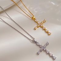 1 Piece Vintage Style Cross Stainless Steel Inlay Diamond Pendant Necklace main image 6