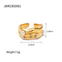 Ins Style C Shape Irregular Stainless Steel Plating Inlay Artificial Pearls Artificial Diamond 18k Gold Plated Open Ring main image 2