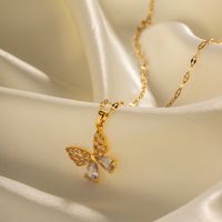 Ins-stil Schmetterling Rostfreier Stahl Überzug Inlay Zirkon 18 Karat Vergoldet Halskette Mit Anhänger main image 1