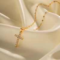 1 Piece Ins Style Cross Stainless Steel Plating Inlay Zircon Pendant Necklace main image 1