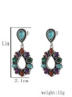 1 Pair Vintage Style Water Droplets Metal Rhinestone Turquoise Silver Plated Women's Drop Earrings main image 2