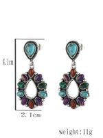 1 Par Estilo Vintage Gotitas De Agua Metal Diamante De Imitación Turquesa Plateado Mujeres Pendientes De Gota main image 2