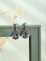 1 Pair Vintage Style Water Droplets Metal Rhinestone Turquoise Silver Plated Women's Drop Earrings main image 3