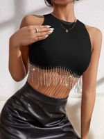 Frau Crop-top Wickeln Tank Tops Quaste Strassenmode Einfarbig main image 6