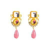 1 Pair French Style Square Water Droplets Alloy Plating Inlay Resin Gold Plated Women's Drop Earrings sku image 3