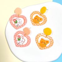 1 Pair Cartoon Style Rabbit Heart Shape Flower Arylic Epoxy Women's Chandelier Earrings main image 1