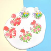 1 Pair Simple Style Leaf Heart Shape Flower Arylic Epoxy Women's Drop Earrings main image 2