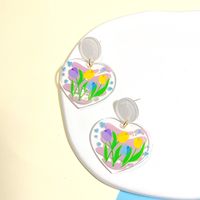 1 Pair Simple Style Leaf Heart Shape Flower Arylic Epoxy Women's Drop Earrings sku image 2