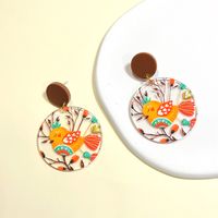 1 Pair Cartoon Style Leaf Coconut Tree Bird Arylic Epoxy Women's Drop Earrings sku image 4