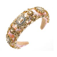 Baroque Style Square Oval Cloth Inlay Rhinestones Glass Pearl Hair Band 1 Piece main image 2
