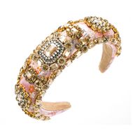 Baroque Style Square Oval Cloth Inlay Rhinestones Glass Pearl Hair Band 1 Piece sku image 2