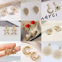 1 Pair Fashion Flower Butterfly Bow Knot Alloy Inlay Artificial Pearls Rhinestones Shell Women's Earrings main image 2