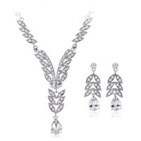 1 Set Elegant Leaf Water Droplets Alloy Glass Inlay Rhinestones Women's Earrings Necklace sku image 1