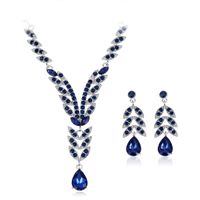 1 Set Elegant Leaf Water Droplets Alloy Glass Inlay Rhinestones Women's Earrings Necklace sku image 3