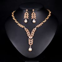 1 Set Elegant Leaf Water Droplets Alloy Glass Inlay Rhinestones Women's Earrings Necklace main image 6