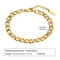 Retro Solid Color Stainless Steel Plating Inlay Zircon Gold Plated Bracelets sku image 7