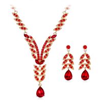 1 Set Elegant Leaf Water Droplets Alloy Glass Inlay Rhinestones Women's Earrings Necklace sku image 2