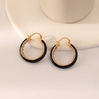 1 Pair Casual Simple Style Circle Copper Brass Enamel Plating Inlay Zircon 18k Gold Plated Hoop Earrings sku image 4