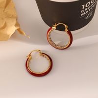 1 Pair Casual Simple Style Circle Copper Brass Enamel Plating Inlay Zircon 18k Gold Plated Hoop Earrings sku image 3