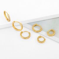 1 Pair Simple Style Geometric Round Inlaid Zircon Copper 18k Gold Plated Hoop Earrings main image 7