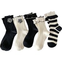 Women's Japanese Style Stripe Solid Color Cotton Crew Socks 1 Piece main image 2