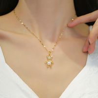 Fashion Bear Titanium Steel Copper Inlay Artificial Pearls Zircon Pendant Necklace main image 5