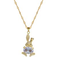 Fashion Rabbit Titanium Steel Copper Inlay Rhinestones Pendant Necklace main image 3