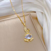 Fashion Rabbit Titanium Steel Copper Inlay Rhinestones Pendant Necklace sku image 1