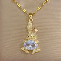 Fashion Rabbit Titanium Steel Copper Inlay Rhinestones Pendant Necklace main image 2