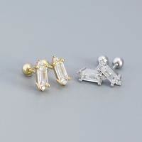 1 Pair Simple Style Square Sterling Silver Plating Inlay Zircon Ear Studs main image 6