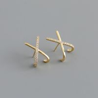 1 Pair Fashion Letter Sterling Silver Inlay Zircon Ear Studs sku image 1