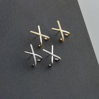1 Pair Fashion Letter Sterling Silver Inlay Zircon Ear Studs main image 3
