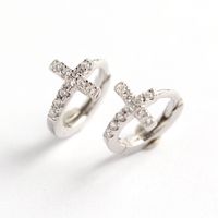 1 Pair Fashion Cross Sterling Silver Plating Zircon Earrings main image 3
