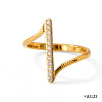 Retro Solid Color Stainless Steel None Inlaid Zircon Wave Ring sku image 7