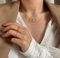 Delicate Women's Double Love Heart Interlocked Metal Necklace sku image 4