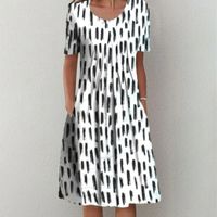 Fashion Ditsy Floral Round Neck Short Sleeve Printing Polyester Midi Dress Pleated Skirt main image 5