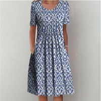 Fashion Ditsy Floral Round Neck Short Sleeve Printing Polyester Midi Dress Pleated Skirt main image 3