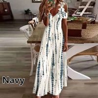 Fashion Flower V Neck Short Sleeve Printing Polyester Maxi Long Dress A-line Skirt main image 4