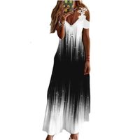 Fashion Flower V Neck Short Sleeve Printing Polyester Maxi Long Dress A-line Skirt main image 2
