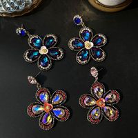 1 Paire Mode Fleur Alliage Incruster Strass Femmes Des Boucles D'oreilles main image 2