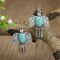 Wholesale Jewelry Bohemian Round Water Droplets Arylic Turquoise Tassel Hollow Out Inlay Drop Earrings sku image 9