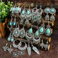 1 Pair Hip-Hop Retro Water Droplets Inlay Zinc Alloy Turquoise Drop Earrings main image 1