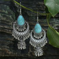 Wholesale Jewelry Bohemian Round Water Droplets Arylic Turquoise Tassel Hollow Out Inlay Drop Earrings sku image 13