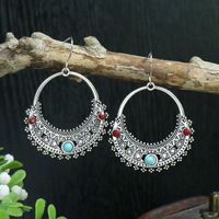 Wholesale Jewelry Bohemian Round Water Droplets Arylic Turquoise Tassel Hollow Out Inlay Drop Earrings sku image 4